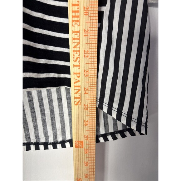 Chico's Pullover Top Blouse embroidery Black/White Stripe 100% Cotton 3/4 Sz 1 - Picture 5 of 11